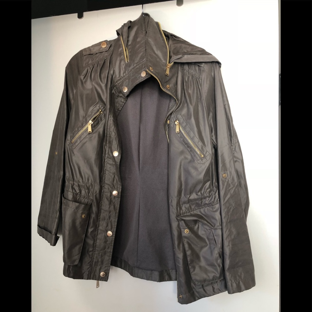 Dark Olive hooded BCBG rain jacket